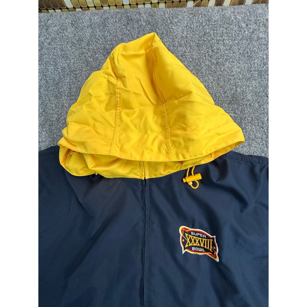 Vintage 2004 NFL Super Bowl XXXVIII 38 Hooded Windbreaker Jacket Navy Yellow L - Picture 3 of 8